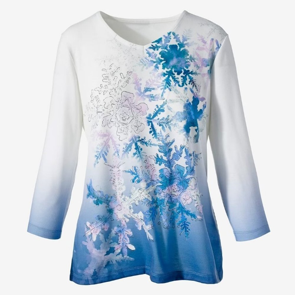 Chico's Weekends Frozen Winter Soft V-Neck Top Size 2 US L - Picture 2 of 9